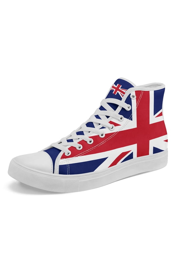 Men's British Flag Sneakers - Union Jack Design with Union Jack & Union Jack Symbols, Casual Shoes for Gym, Hiking, Running - British Flag Inspired Sneakers, Gym Footwear, Sporty Style