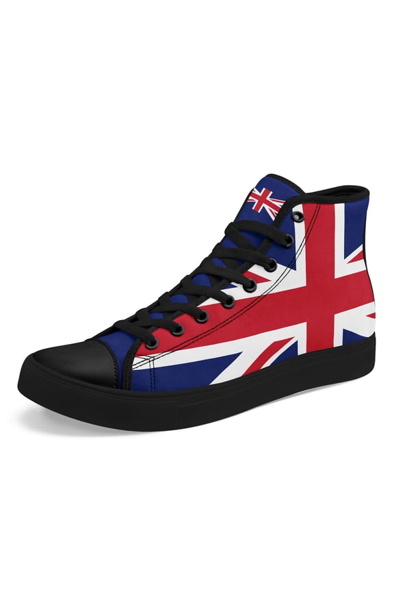 Men's British Flag Sneakers - Union Jack Design with Union Jack & Union Jack Symbols, Casual Shoes for Gym, Hiking, Running - British Flag Inspired Sneakers, Gym Footwear, Sporty Style