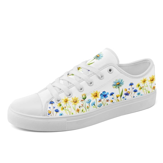 Coolcustomize Men's Casual Low-Top Canvas Sneaker Wide, Wildflower Floral Graphic Canvas Shoes for Spring/Summer, Comfortable for Daily Outdoor Travel
