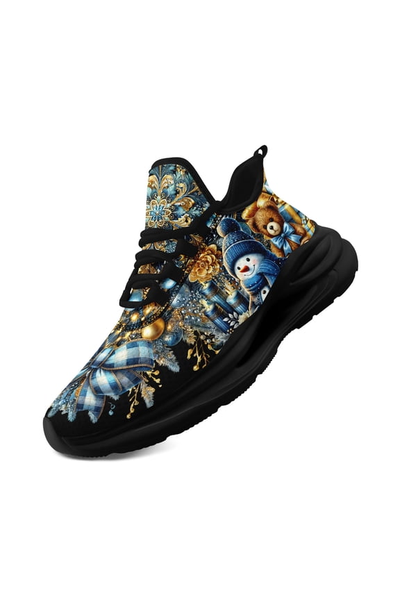 Men's Christmas Chunky Sneakers with Midsole Suspension Technology - Lightweight Breathable Low-Top Lace-Up Trainers, Snowflakes, Reindeer, Women's Snowmen Casual Sports Shoes