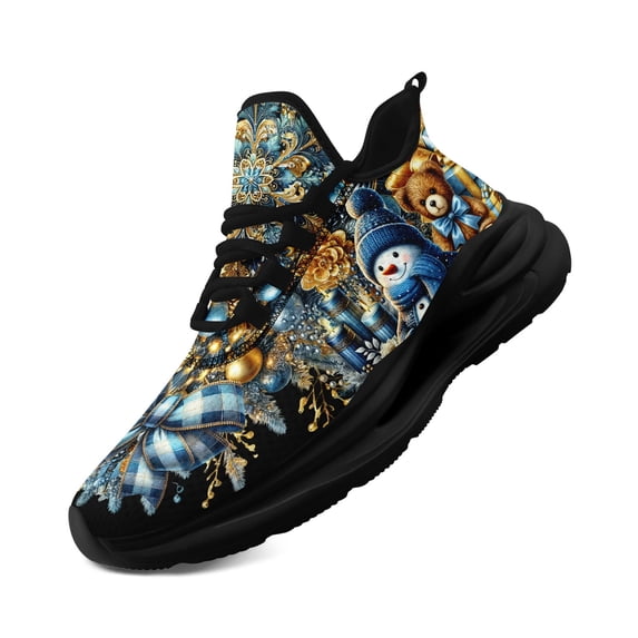 Coolcustomize Men's Christmas Chunky Sneakers with Midsole Suspension Technology - Lightweight Breathable Low-Top Lace-Up Trainers, Snowflakes, Reindeer, Women's Snowmen Casual Sports Shoes