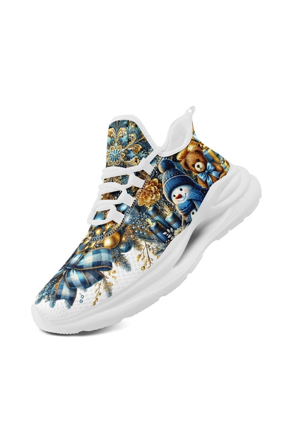 Men's Christmas Chunky Sneakers with Midsole Suspension Technology - Lightweight Breathable Low-Top Lace-Up Trainers, Snowflakes, Reindeer, Women's Snowmen Casual Sports Shoes