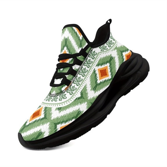 Coolcustomize Men's Chunky Sole Sneakers, Urban Street Shoes in Green/Orange/White/Black, Lace-Up Low-Top trainers for Everyday & Formal Wear - Women's Versatile Footwear, Geometric Print Trainers