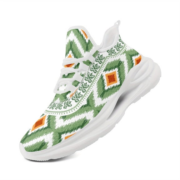 Coolcustomize Men's Chunky Sole Sneakers, Urban Street Shoes in Green/Orange/White/Black, Lace-Up Low-Top trainers for Everyday & Formal Wear - Women's Versatile Footwear, Geometric Print Trainers