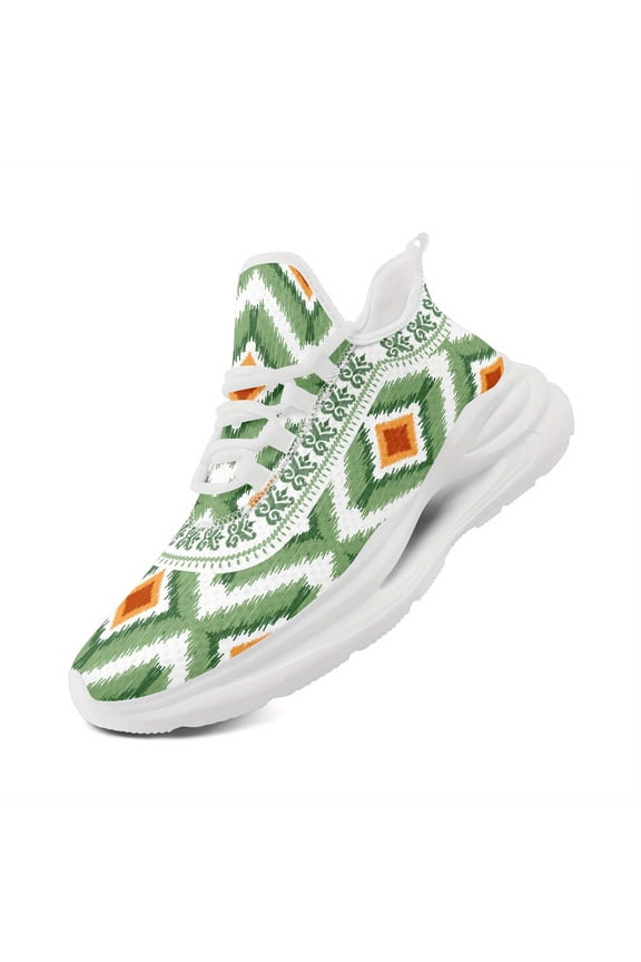 Men's Chunky Sole Sneakers, Urban Street Shoes in Green/Orange/White/Black, Lace-Up Low-Top trainers for Everyday & Formal Wear - Women's Versatile Footwear, Geometric Print Trainers