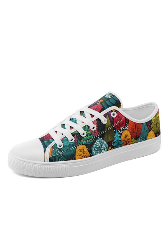Men's Colorful Cartoon Forest Plant Print Casual Sneakers, Personalized Design Printed Lightweight Lace-up Casual Shoes with Fabric Upper, Fashion Canvas Shoes for Casual Attire Outfits