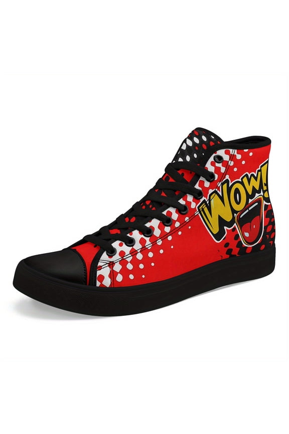 Men's Colorful Pop Art High-Top Sneakers - Lightweight Breathable Street Style Casual Shoes with Random Unique Design, Urban Fashion, Casual Attire, Women's Trendy Footwear