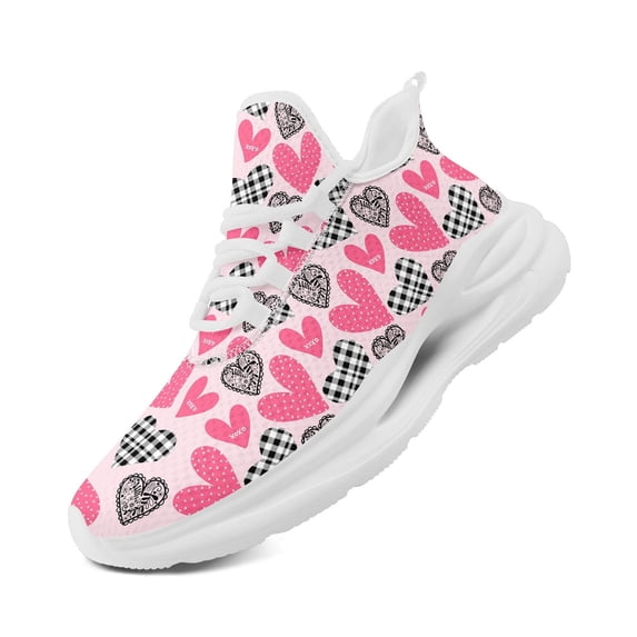 Coolcustomize Men's Comfortable Valentine Heart & Plaid Breathable Athletic Shoes | Wide Fit Lightweight Casual Sneakers with Fabric Upper, Lace Closure, and EVA Sole for Couple Daily & Casual Use