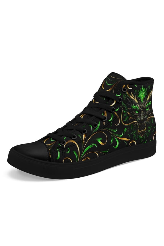 Men's Dragon-Themed High-Top Sneakers, All-Season Streetwear Shoes with Rubber Sole Traction, Fabric Upper &, Round Toe Boots for Casual, Outdoor, Gym, Yoga - Dragon Design Gift for Men