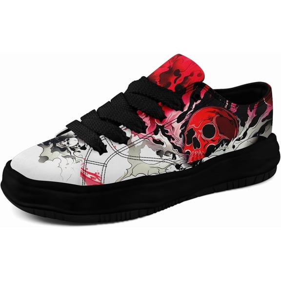 Coolcustomize Men's Fashion Canvas Sneaker Low Top Flat Casual Shoes Women's Vibrant Skull Lightweight Comfort Walking Shoes
