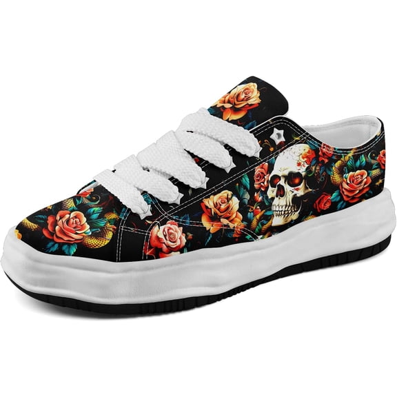 Coolcustomize Men's Fashion Canvas Sneaker Low Top Flat Casual Shoes Women's Vibrant Skull Lightweight Comfort Walking Shoes