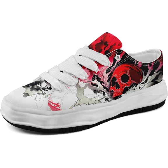 Coolcustomize Men's Fashion Canvas Sneaker Low Top Flat Casual Shoes Women's Vibrant Skull Lightweight Comfort Walking Shoes