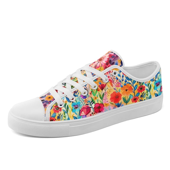 Coolcustomize Men's Fashion Trend Casual Low-top Sneakers with Colorful Floral Graphic Art Design Print, Comfortable Canvas Shoes for Daily Outdoor Travel. Available in Plus Size for Couples Matching