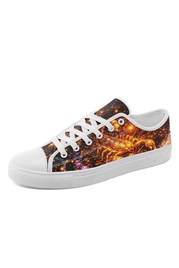 Men's Gold/Black Cancer Theme Sneakers, Lightweight Comfortable Casual Shoes, Plus Size Lace-Up Low-Top Canvas Shoes with Minimalist Round-Toe, Versatile Daily & Streetwear Sneakers