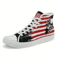 thumbnail image 1 of Coolcustomize Men's Gothic High-Top Sneakers - American Flag & Skull Graphic Streetwear Shoes, Lightweight Breathable Fabric Casual Trainers, Urban Fashion, Patriotic Design, Urban Style, Plus Size, 1 of 12