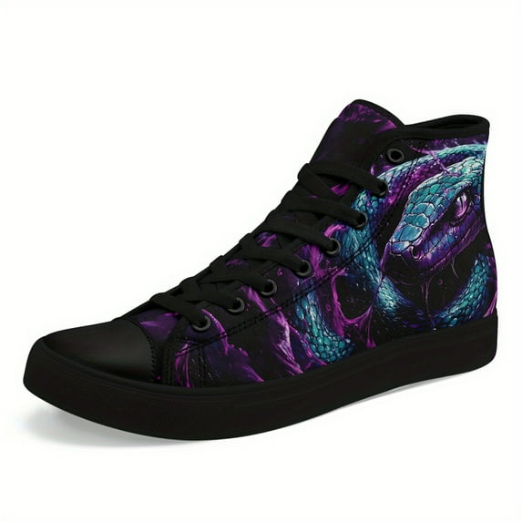 Coolcustomize Men's Gothic High-Top Sneakers with Snake Design - Lightweight Breathable Fabric & Rubber Sole, Lace-Up Streetwear Casual Shoes, Plus Size All-Season Comfort, Durable Traction Footwear