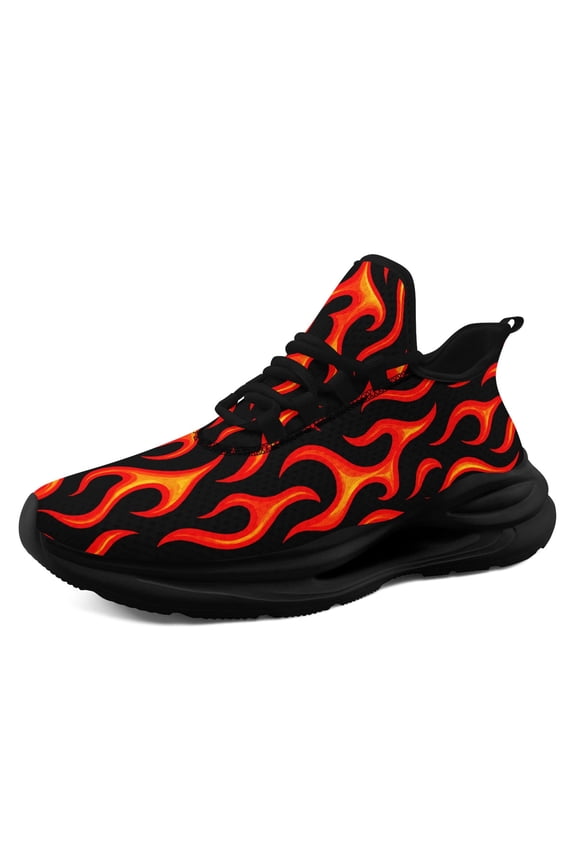 Men's Gothic Punk Sneakers - Chunky Sole Low-Top Lace-Up Shoes with Flame Wave Print, Contrast Design, Breathable Fabric Upper & Cushioned EVA Sole, Event Footwear, Fashion Trainers