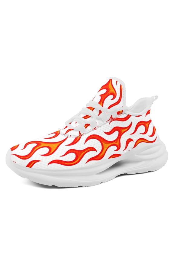 Men's Gothic Punk Sneakers - Chunky Sole Low-Top Lace-Up Shoes with Flame Wave Print, Contrast Design, Breathable Fabric Upper & Cushioned EVA Sole, Event Footwear, Fashion Trainers