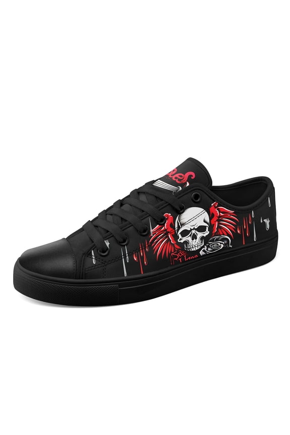Men's Gothic Punk Sneakers with Skull & Red Drip Design, Lace-Up Low-Top Streetwear Casual Shoes, Printed Canvas Shoes Suitable for Daily Wear, Concerts, Festivals - Plus Size Available