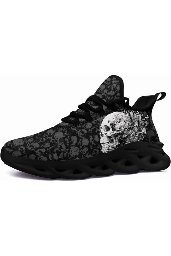 Men's Gothic Skull Running Shoes, Punk Rock Breathable Cushion Sports Walking Sneakers Gym Jogging Tennis Shoes