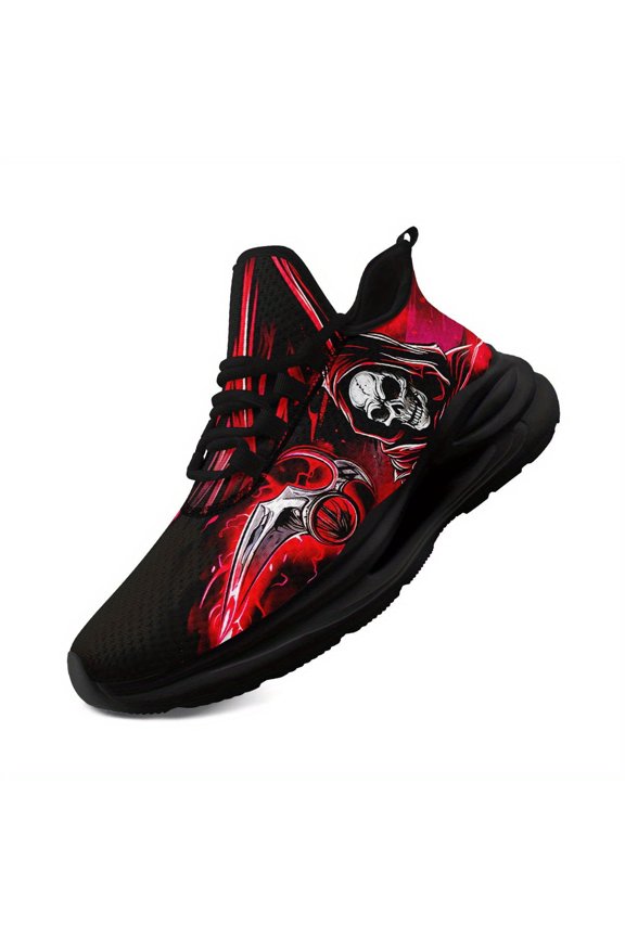 Men's Gothic Trendy Casual Sneakers, Gothic Skull Design Fashion Sports Shoes with Midsole Suspension Technology, PLUS SIZE Stylish Streetwear