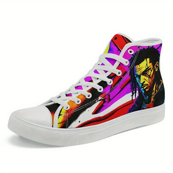 Coolcustomize Men's Graffiti High-Top Sneakers - Street Art Design, Urban Hip-Hop Casual Shoes, Black with Colorful Abstract Artwork, Lace-Up, All-Season Comfort, PLUS SIZE Casual Boots