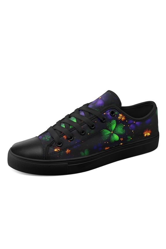 Men's Green/Black St Patrick's Clover Sneakers, Low-Top Lace-Up Casual Shoes, Round Toe & Fabric Sole, Lightweight Breathable Plus Size Canvas Shoes for Irish-Themed Outfits and Style