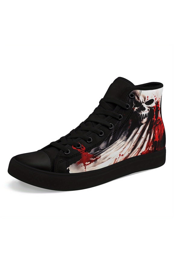 Men's Halloween High-top Casual Shoes, Trendy Ghost and Pumpkin Lantern Design, Original Halloween Streetwear Sneakers, Plus Size Breathable Comfortable Walking Trainers for Daily Wear