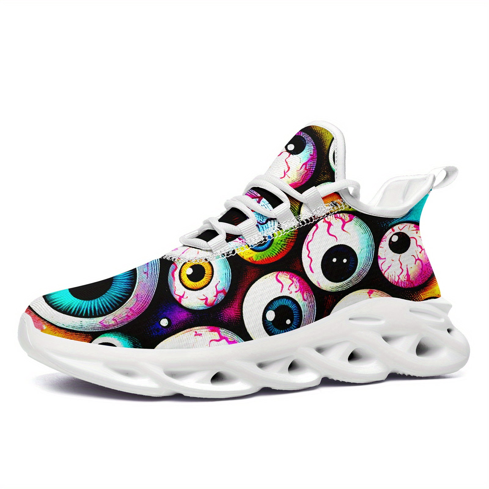 Coolcustomize Men's Halloween Horror Eye Print Sneakers - Black & Pink