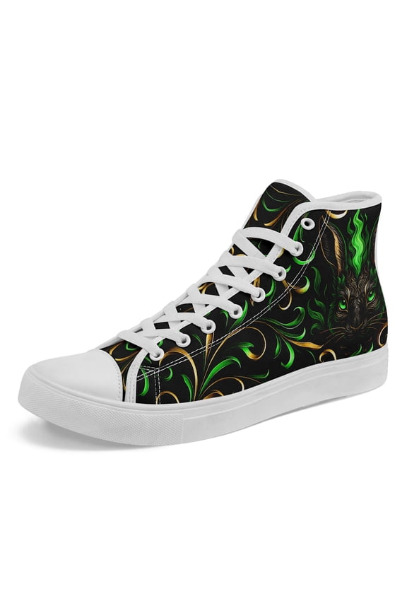 Men's High-Top Sneakers with Rabbit Print - All-Season Streetwear Shoes, Lace-Up Ankle & Cushioned Insole, Fabric Upper & Rubber Sole for Urban Fashion, Gym, Travel, Yoga