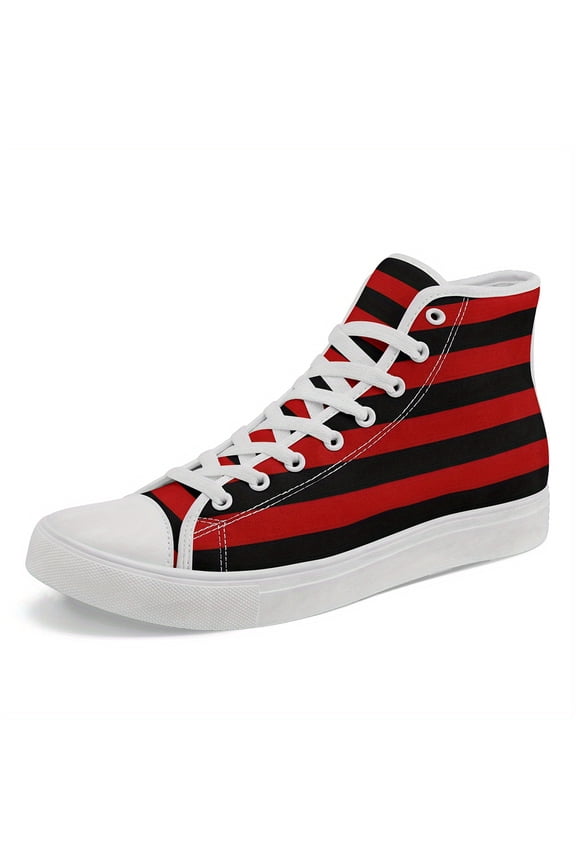Men's High-top Art Rock Looks Sneakers, Black/Red, Unisex Casual Soft Sole Sports Running Shoes, Lace-Up Street Style Shoes for Daily Wear, Skaters & Music Festivals, All-Season Boots