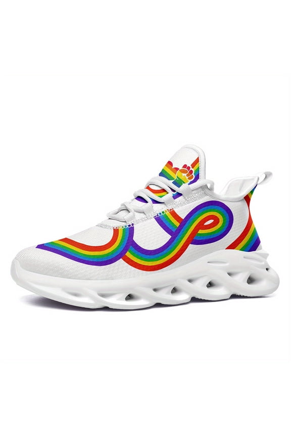 Men's LGBT Pride Month Fashion Casual Sneakers, Rainbow Pride Design Trendy Streetwear Trainers, Lightweight Stylish Couple Shoes, Breathable Mesh Running Shoes, PLUS SIZE Sport Shoes