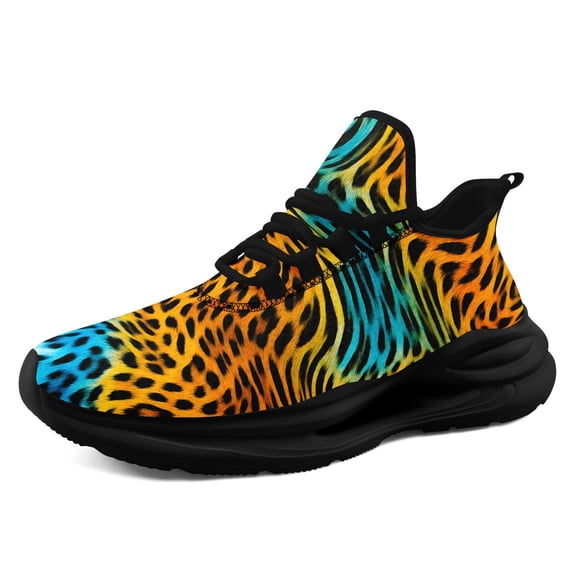 Coolcustomize Men's Leopard Print Sneakers - Turquoise/Orange/Yellow/Black/ Low-Top Lace-Up with Cushioned Sole, Women's Casual Trainers for Daily Wear, Parties & Outings, Fashion Running Shoes
