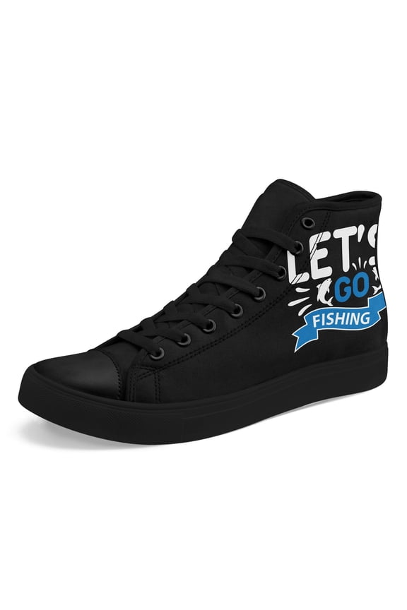 Men's "Let'S Go Fishing" High-Top Walking Sneakers, Statement-Inspired Footwear with Art Design, Functional Outdoor & Casual Style, Perfect for Fishing Trips and Casual Outings