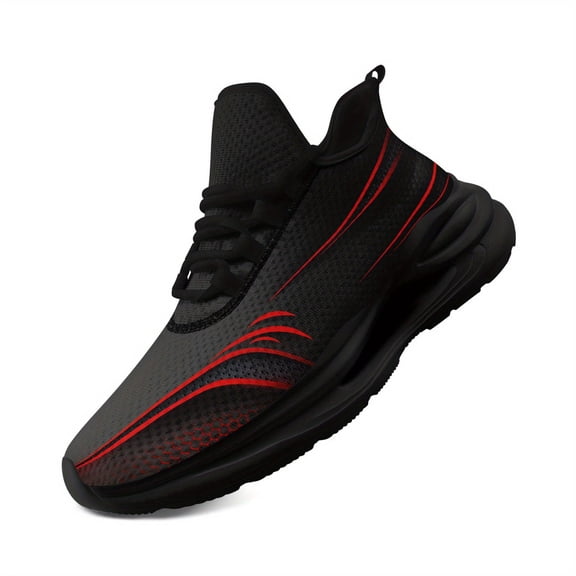 Coolcustomize Men's Lightweight Breathable Sneakers - Minimalist Running Shoe, Training Shoes - Black/Red Accent Athletic Trainers for Team Wear, Womens Gym Shoes, Sporty Design, Active Lifestyle