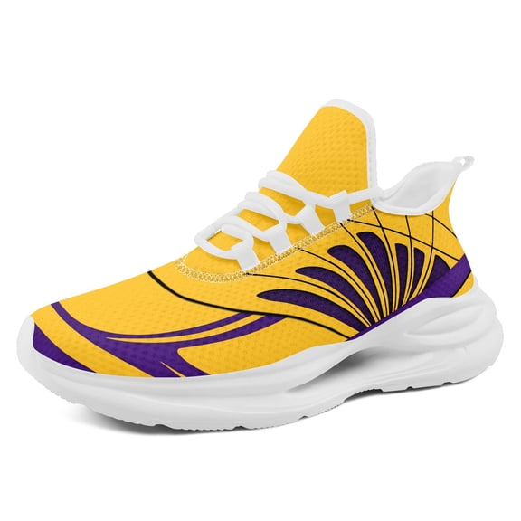 Coolcustomize Men's Lightweight Sneakers - All-Season Gym, Running, Training Shoes - Cushioned EVA Sole, Breathable Fabric Upper - Yellow & Purple Colorway - Lace-Up Closure