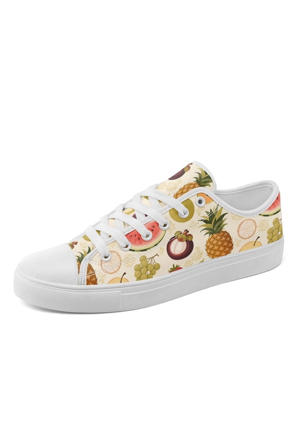 Men's Plus Size Beige/Brown Muted Fruit Design Print Sneakers, Lightweight Low-top Casual Shoes with Fabric Upper, Breathable Lightweight Canvas Shoes Suitable for Casual Style & Office