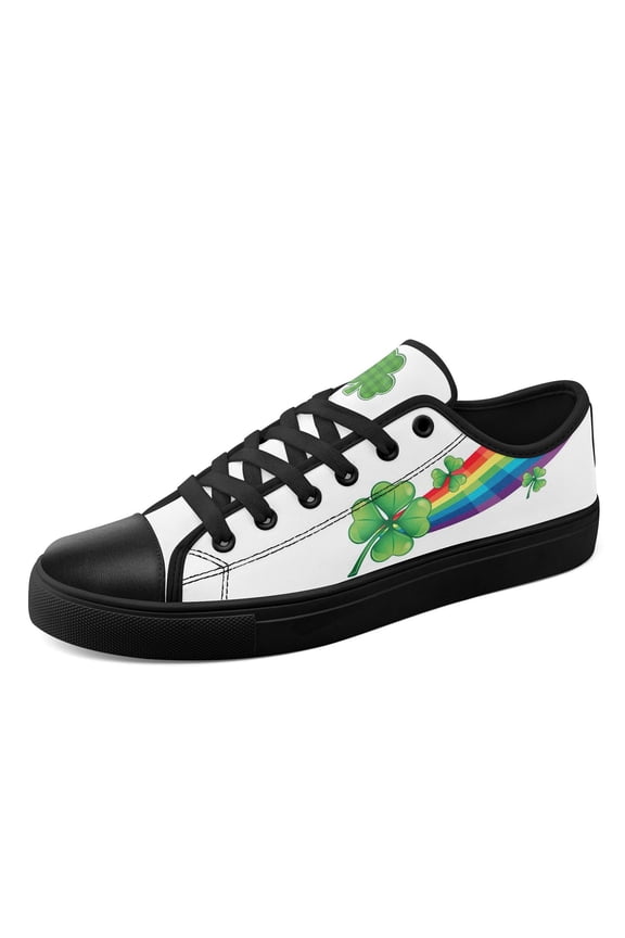 Men's Plus Size Casual Sneakers with Whimsical Bold St Patrick's White Clover Print | Lightweight, Dailywear Casual Shoes with Lace-Up, Fabric Upper and Rubber Sole Canvas Shoes