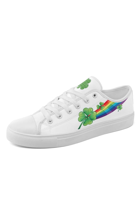 Men's Plus Size Casual Sneakers with Whimsical Bold St Patrick's White Clover Print | Lightweight, Dailywear Casual Shoes with Lace-Up, Fabric Upper and Rubber Sole Canvas Shoes