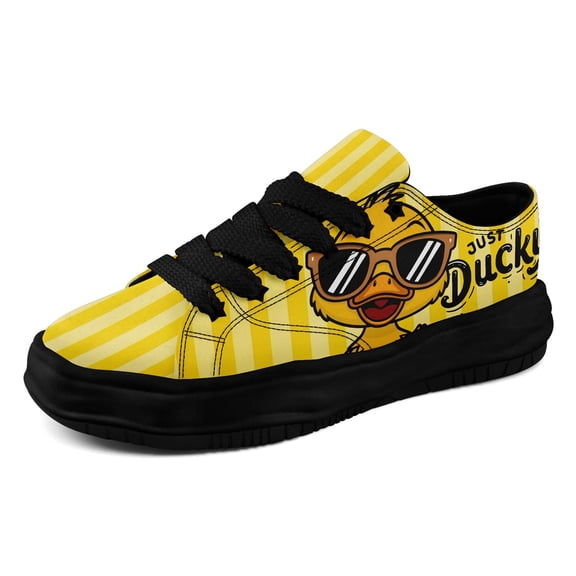 Coolcustomize Men's Plus Size Chunky Sneakers - Low-Top Streetwear Lace-Up Trainers with Yellow Duck Design, /Rubber Sole & Yellow Duck Pattern - Women's All-Season Casual Shoes for Urban Fashion