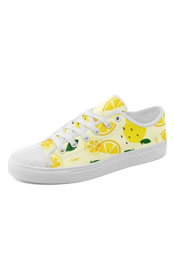 Men's Plus Size Fresh Lemon Print Lace-Up Casual Sneakers | Comfortable Lightweight, All-Season Dailywear Canvas Shoes, Fabric Upper & Sole, Random Printing, Round Toe Casual Shoes