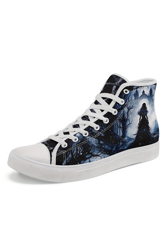 Men's Plus Size Gothic High-Top Sneakers - Dark Fantasy Gothic Boots with Witch, Lace-Up Closure - Gothic Boots for Halloween, Cosplay, Streetwear - Lace-Up Couple Shoes for Big Feet