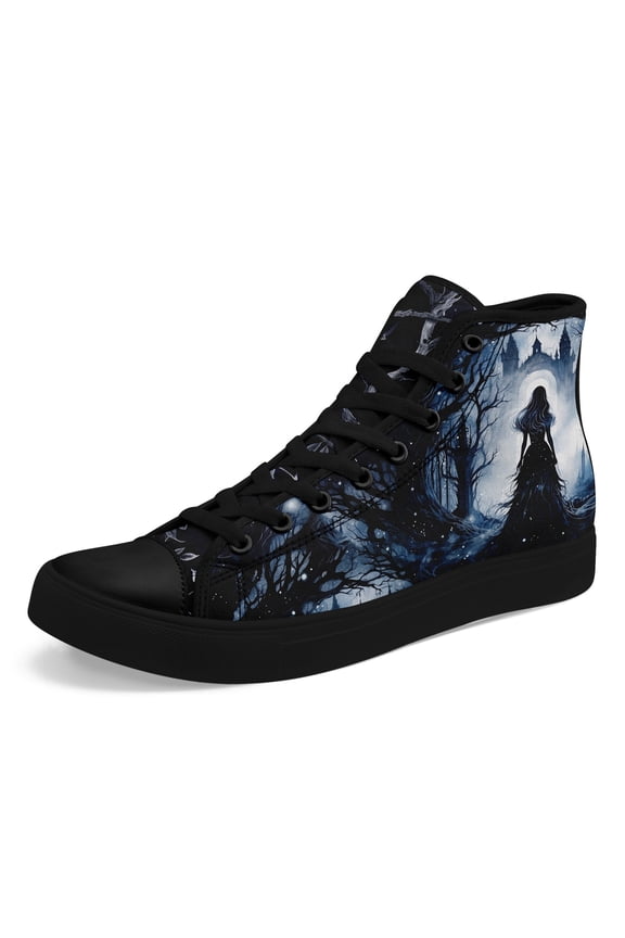 Men's Plus Size Gothic High-Top Sneakers - Dark Fantasy Gothic Boots with Witch, Lace-Up Closure - Gothic Boots for Halloween, Cosplay, Streetwear - Lace-Up Couple Shoes for Big Feet