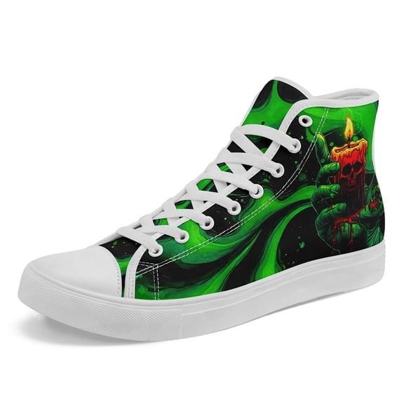 Coolcustomize Men's Plus Size Gothic High-Top Sneakers, Skull & Candle Graphic, Goth Shoes for Halloween, Urban Style, Edgy Footwear, Breathable Fabric Casual Boot, Trendy Footwear, Alternative Style