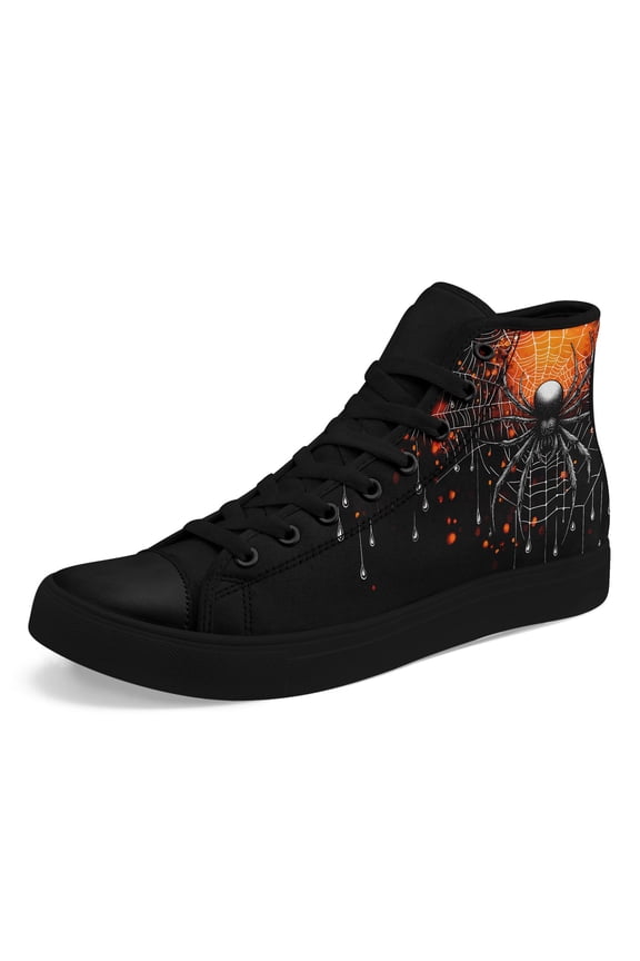 Men's Plus Size Gothic High-top Sneakers, Gothic Spider Design Casual Shoes, Cool Urban Street Style Trainers, Stylish Lace-up Boots Perfect for Halloween, Holidays & Casual Attire