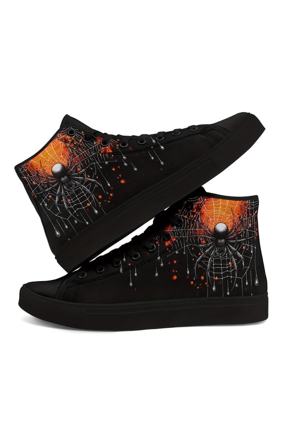 Men's Plus Size Gothic High-top Sneakers, Gothic Spider Design Casual Shoes, Cool Urban Street Style Trainers, Stylish Lace-up Boots Perfect for Halloween, Holidays & Casual Attire