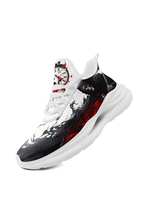 Men's Plus Size Gothic Sneakers - Lightweight Breathable Shoes with Cushioned Midsole, Gothic Streetwear for Running, Gym, Halloween - Athletic Trainers, Gym Footwear, Edgy Fashion