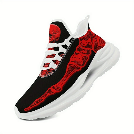 Coolcustomize Men's Plus Size Gothic Sneakers - Sneakers with Cushioned Midsole Suspension, Breathable Fabric Upper & EVA Outsole - Black/Red Accent Trainers for Gym, Streetwear, Streetwear Shoes