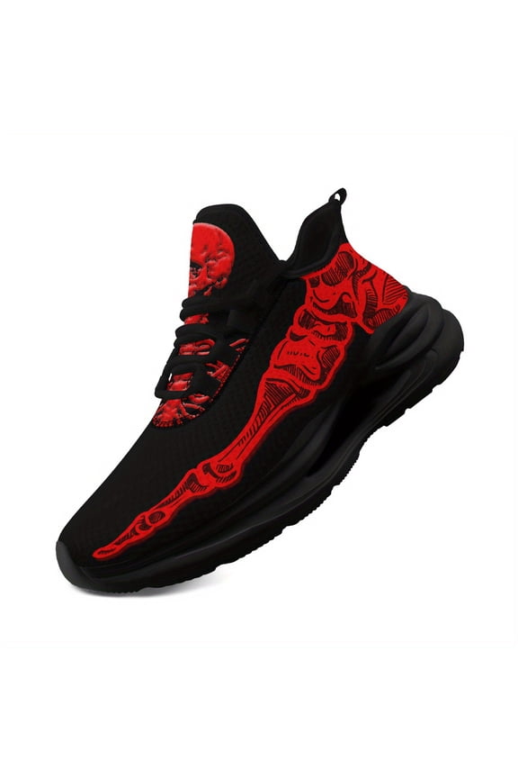 Men's Plus Size Gothic Sneakers - Sneakers with Cushioned Midsole Suspension, Breathable Fabric Upper & EVA Outsole - Black/Red Accent Trainers for Gym, Streetwear, Streetwear Shoes