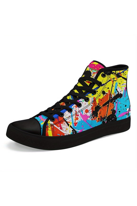 Men's Plus Size Graffiti High-Top Sneakers, Vibrant Street Art Design, Hip-Hop Shoes for Casual Outdoor Wear, Hiphop Fashion, Bold Fashion Statement, Streetwear Style, Streetwear Lovers